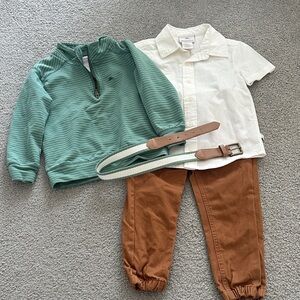Tommy Bahama Green Pullover and White Shirt Set with Brown Pants